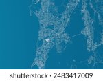 Map of the streets of Mumbai (India) made with white lines on blue background. Top flat view. 3d render, illustration