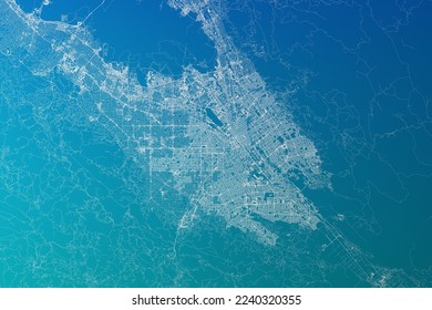 Map the streets San Jose (California  USA) made and white lines greenish blue gradient background  Top flat view  3d render  illustration