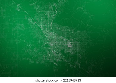 Map Of The Streets Of Tucson (Arizona, USA) Made With White Lines On Abstract Green Background Lit By Two Lights. Top Flat View. 3d Render, Illustration