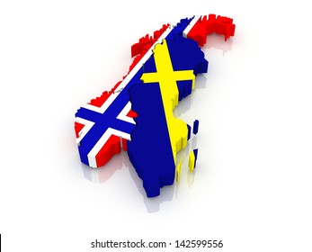 Map Of Sweden And Norway. 3d