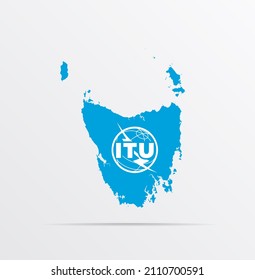 Map Tasmania Combined With International Telecommunication Union (ITU) Flag.