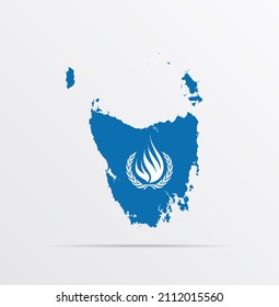 Map Tasmania Combined With Office Of The High Commissioner For Human Rights (OHCHR) Flag.