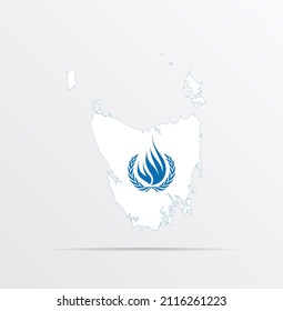 Map Tasmania Combined With Office Of The High Commissioner For Human Rights (OHCHR) Flag.