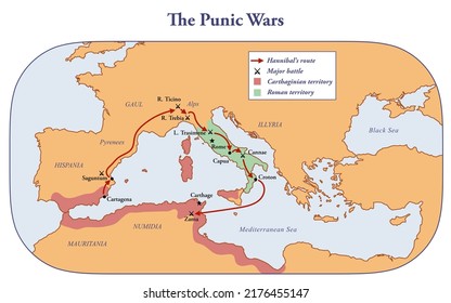 Map Of The Territories Controlled By Rome And Carthage During The Punic Wars