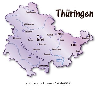 Map Thuringia Overview Map Violet Stock Illustration 170469980 ...