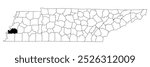 Map of Tipton County in Tennessee state on white background. single County map highlighted by black colour on Tennessee map. UNITED STATES, US.