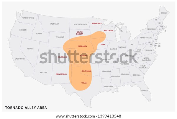 Map Tornado Alley Area United States Stock Illustration 1399413548