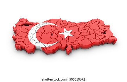 Map of Turkish with flag on a white background. 3d rendering.