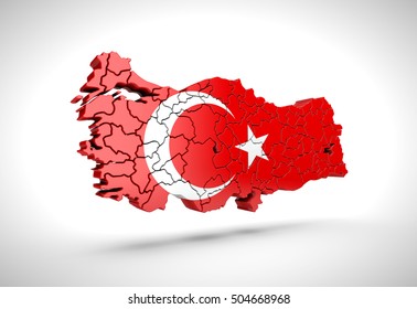 Map of Turkish on a grey background. 3d rendering.