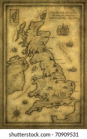 Map Of UK. Ink & Pencil On Paper.