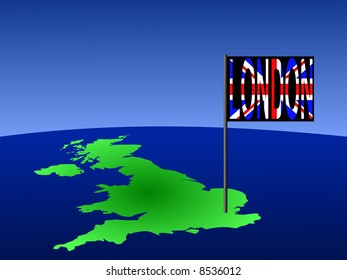 Map of UK with London British flag JPG