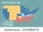 Map with the Union and Confederate states and the status of slavery during American Civil war