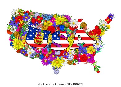 Map the United States flowers the national flag 