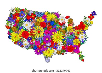 Map the United States flowers the national flag 