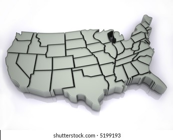 Map of USA. 3d