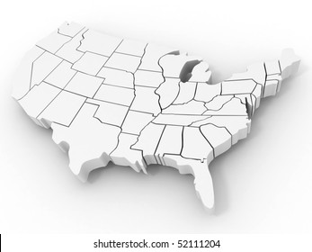 Map of USA. 3d