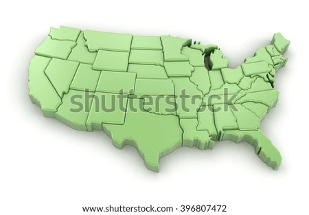 Map of USA. Image with clipping path.