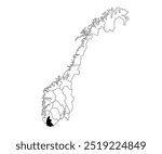 Map of vest agder County in Norway country on white background. single County map highlighted by black colour on Norway map. Norwegian, NOR