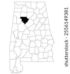 Map of Walker County in Alabama state on white backround. single County map highlighted by black color on Alabama map. UNITED STATES, US