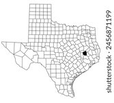 Map of Walker County in Texas state on white background. single County map highlighted by black colour on Texas map. UNITED STATES, US