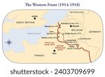 Map of the Western Front and the main battles during first World War