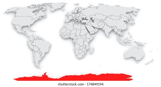 Map of the world. Antarctica . 3d