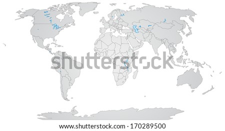 Map of the world with borders in gray