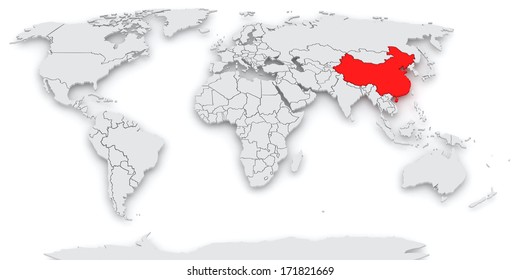 Map of the world. China. 3d