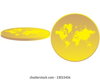 The map of the world presented as coin