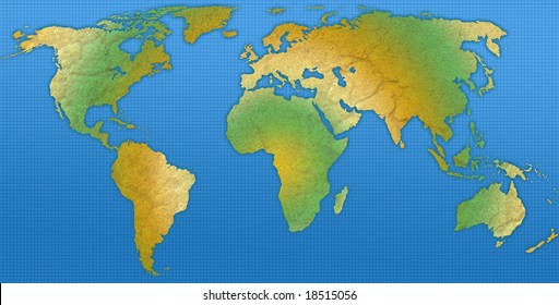 A Map Of The World With Texture And A Grid In The Background.