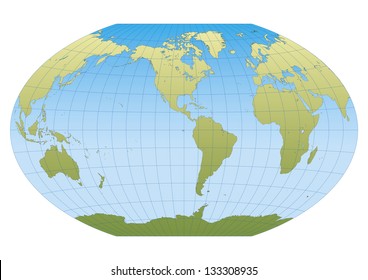 Map Of The World In Winkel Tripel Projection With Graticule. Centered In The American Continent