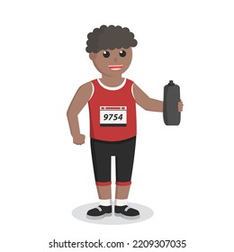 Marathon Runner African Holding Water Bottle Design Character On White Background