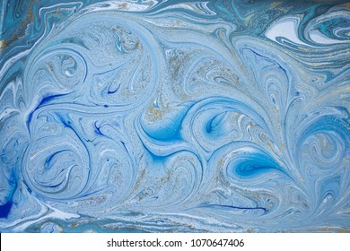 Marble Abstract Acrylic Background. Blue Marbling Artwork Texture.