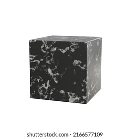 Marble Black Cube Isolated On White Background 3d Rendering