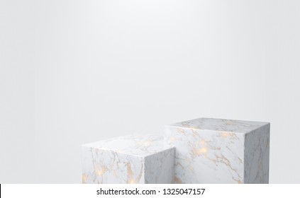 Marble and Gold Pedestal, Product Stand. 3D Rendering