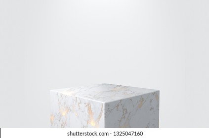 Marble And Gold Pedestal, Product Stand. 3D Rendering