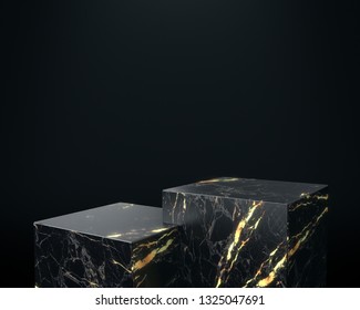 Marble And Gold Pedestal, Product Stand. 3D Rendering