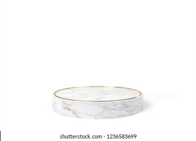 Marble And Gold Product Stage On White Background. 3D Rendering