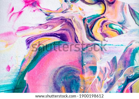 Marbled Paint Paper Texture Background with Purple, Yellow, and Pink Abstract Paint Swirls