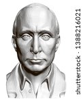 March 08, 2019. Statue of Vladimir Vladimirovich Putin. Polygonal bust of Putin. 3D illustration