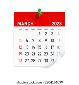 March 2023 - Calendar. Isolated on White Background. 3D Illustration - Powered by Shutterstock