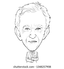 March 25, 2019 Caricature Of Bernard Arnault, Investor, Businessman Millionaire Portrait Drawing Illustration.