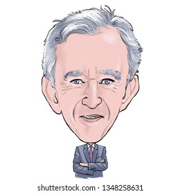 March 25, 2019 Caricature Of Bernard Arnault, Investor, Businessman Millionaire Portrait Drawing Illustration.