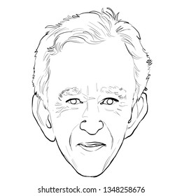 March 25, 2019 Caricature Of Bernard Arnault, Investor, Businessman Millionaire Portrait Drawing Illustration.