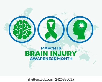 March is Brain Injury Awareness Month poster illustration. Green awareness ribbon, human brain and head silhouette round icon set. March each year - Powered by Shutterstock