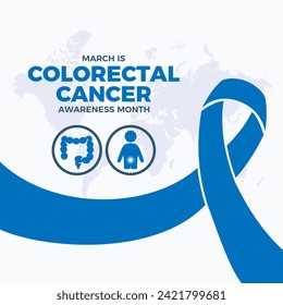 March is Colorectal Cancer Awareness Month poster illustration. Blue awareness cancer ribbon, intestine and person silhouette round icon set. Important day - Powered by Shutterstock