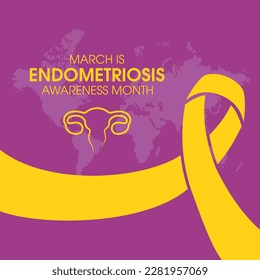 March is Endometriosis Awareness Month illustration. Yellow awareness ribbon and uterus icon on a purple background. Female reproductive health icon. Important day - Powered by Shutterstock