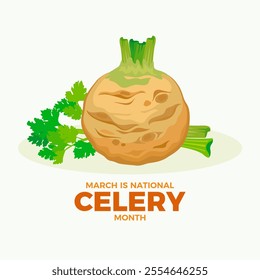 March is National Celery Month poster illustration. Celery root and stem illustration. Fresh celery bulb and stalk icon set. Root vegetable drawing. Template for background, banner, card - Powered by Shutterstock