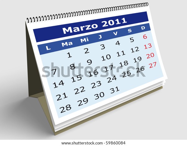 March Spanish Calendar 2011 3d Render Stock Illustration 59860084