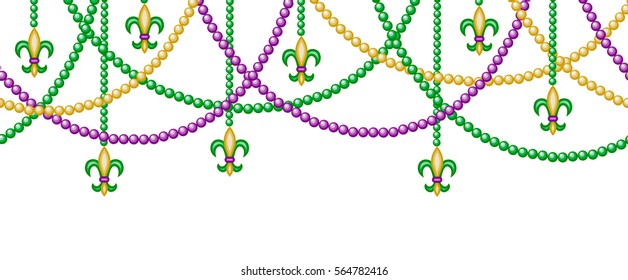Mardi Gras Horizontal Seamless Border With Beads